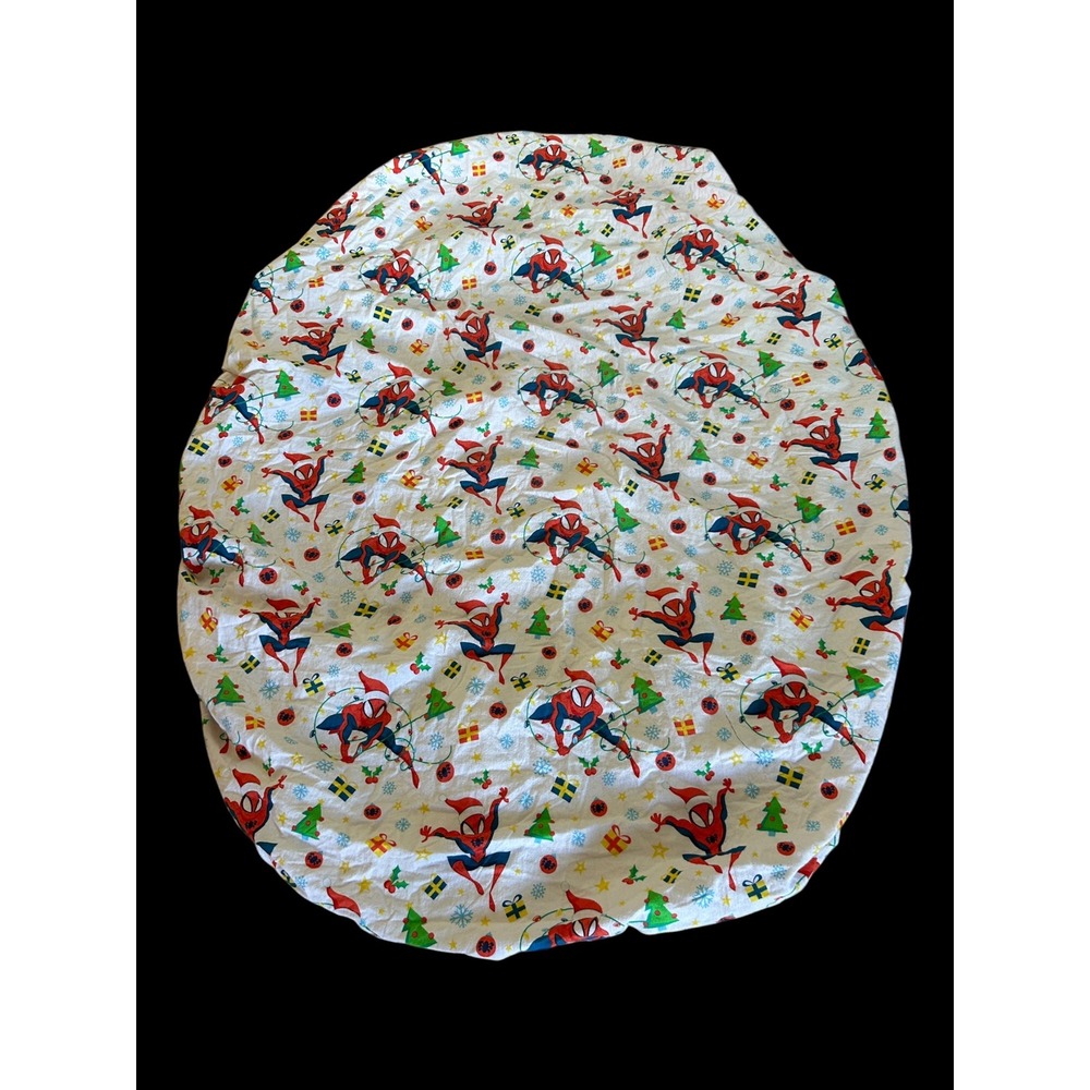 Marvel Spider-Man Christmas Holiday Twin Fitted Sheet White Red Green Santa Hat